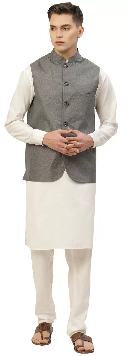 Elegant Solid Color Indian Nehru Jacket for Men in Premium Cotton (Charcoal Grey)