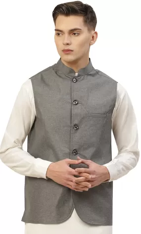 Elegant Solid Color Indian Nehru Jacket for Men in Premium Cotton (Charcoal Grey)