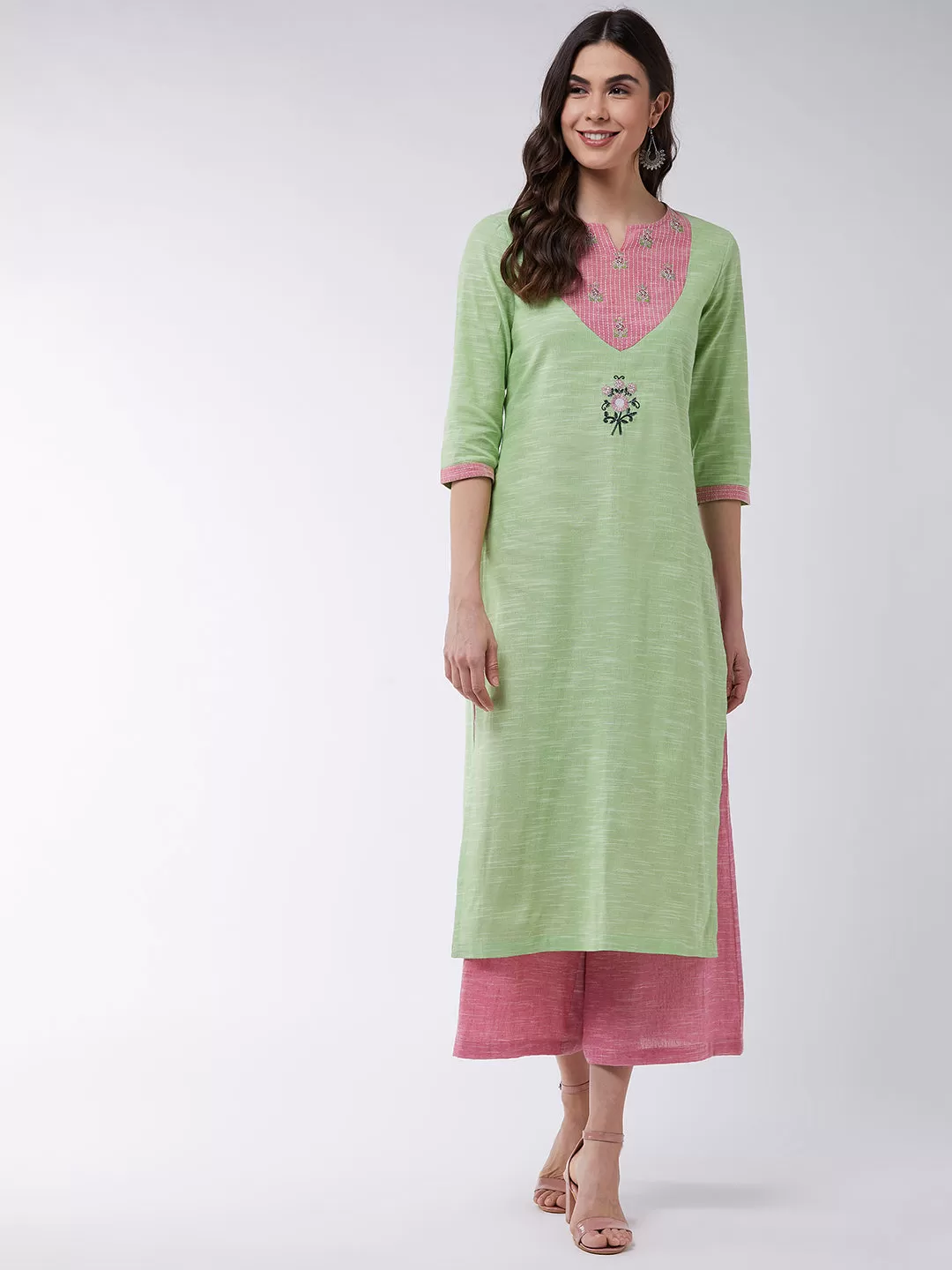 Embroidered Chambray Kurta