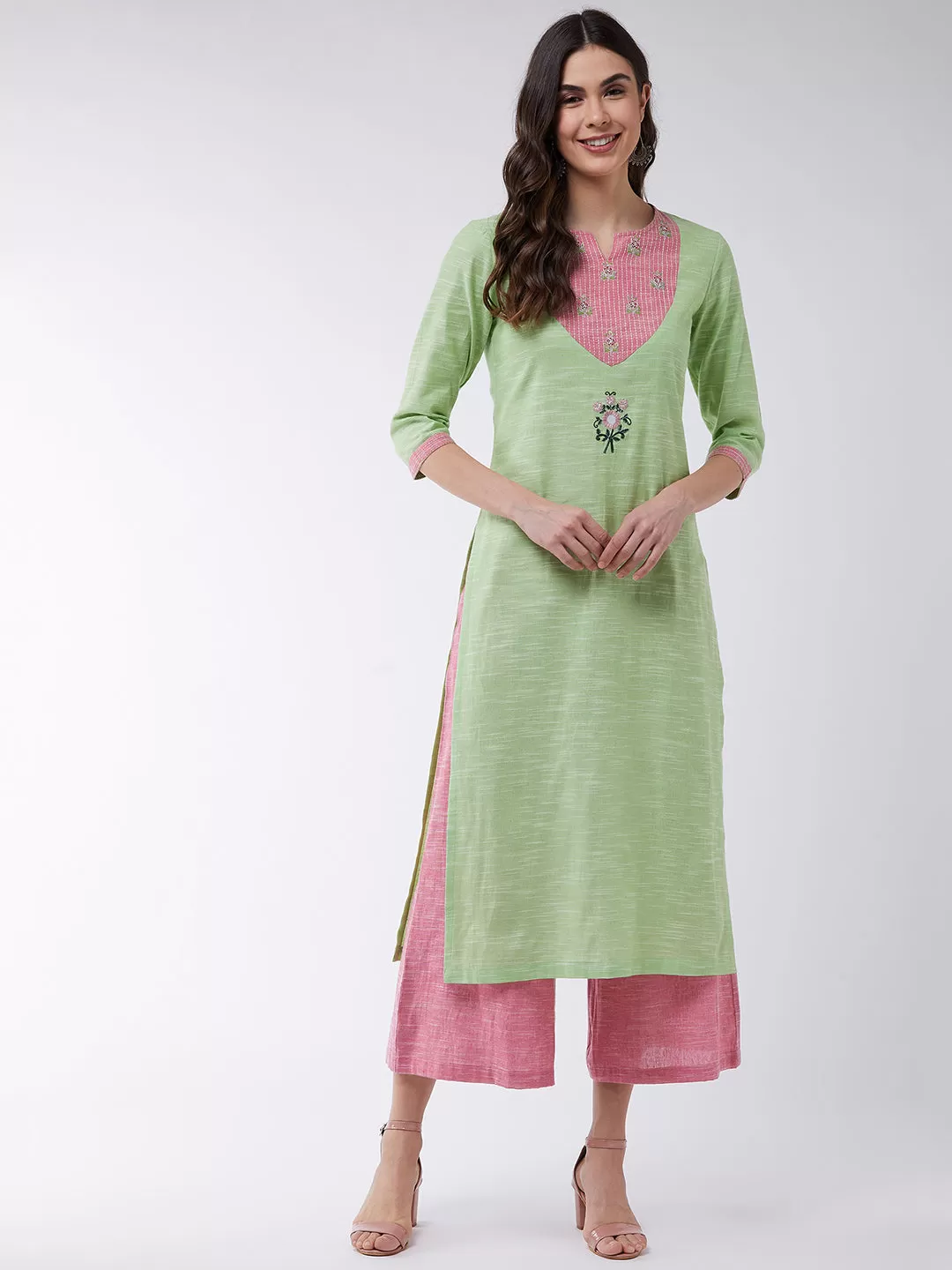 Embroidered Chambray Kurta