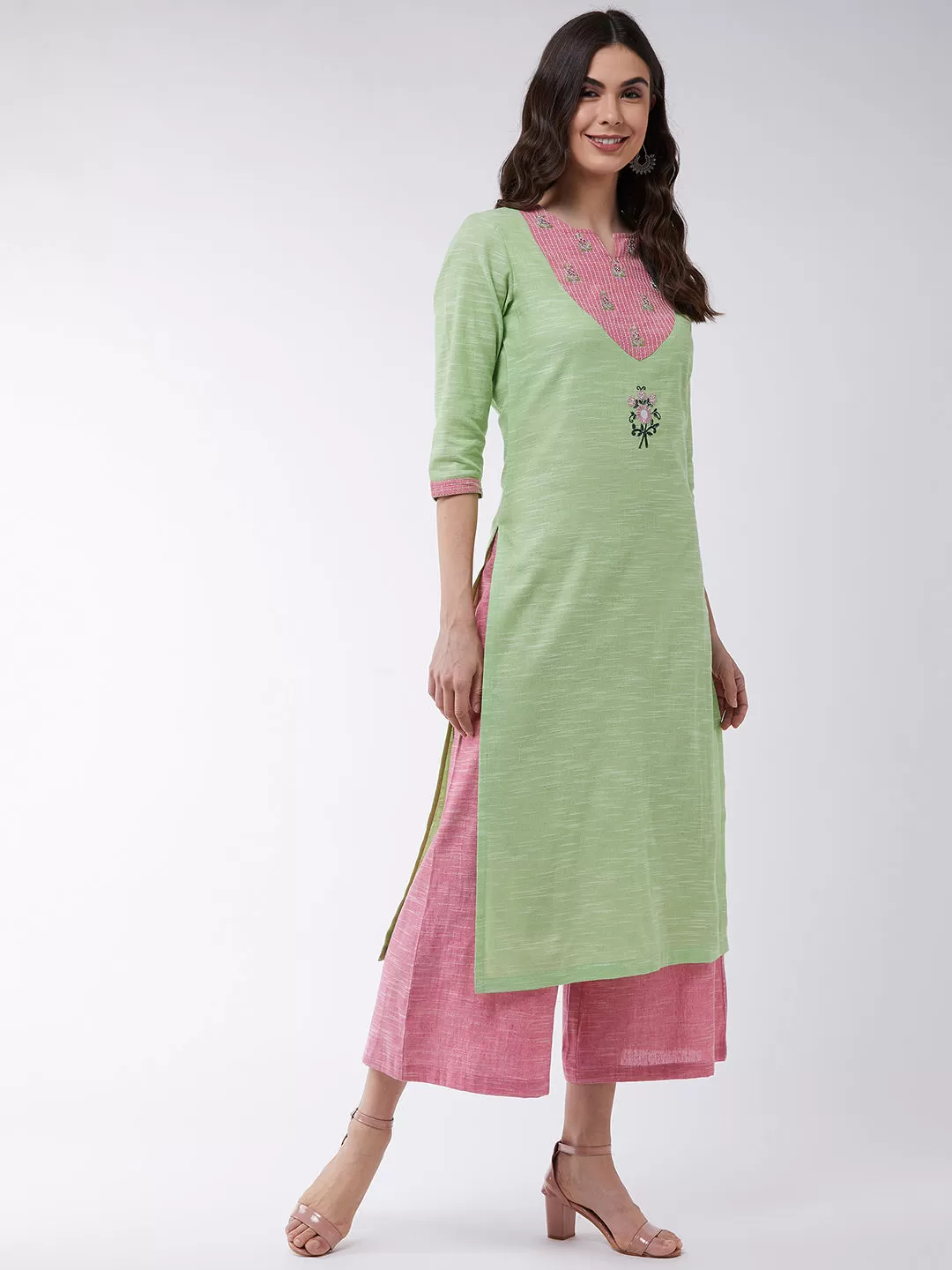 Embroidered Chambray Kurta