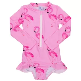 Flamingo Girls Long Sleeve Zip Swimmers