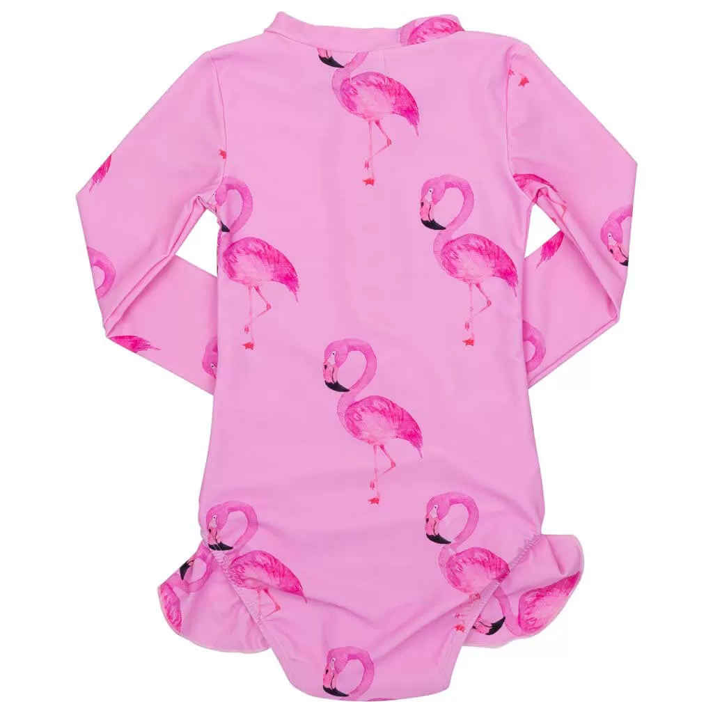 Flamingo Girls Long Sleeve Zip Swimmers