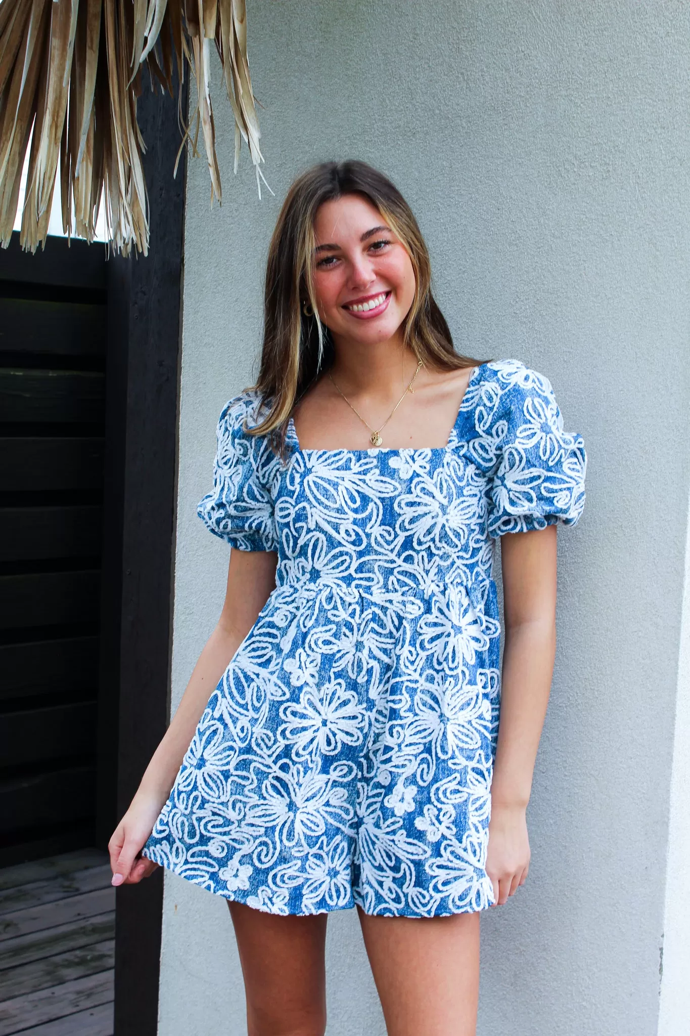 Floral Velvet Denim Romper