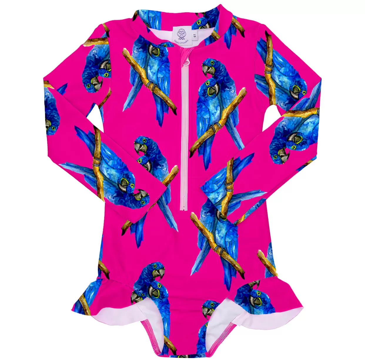 Fluro Macaw Girls Long Sleeve Zip Swimmers