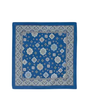 French Blue Medallion Printed Cotton & Silk Neckerchief