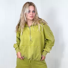 Fun on Fridays Mineral Washed Terry Knit Pullover Hoodie in Pistachio