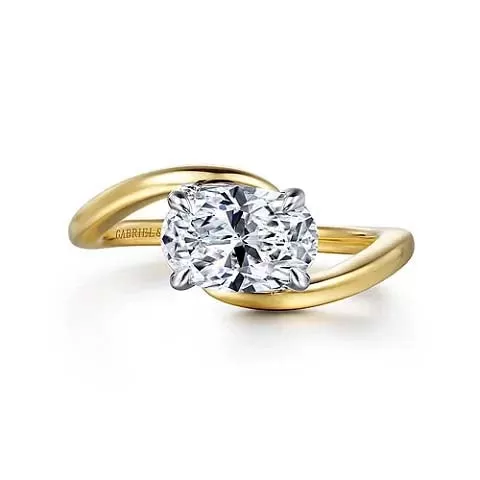 Gabriel & Co. Oval Bypass Solitaire Engagement Ring Semi-Mounting in 14K Yellow and White Gold