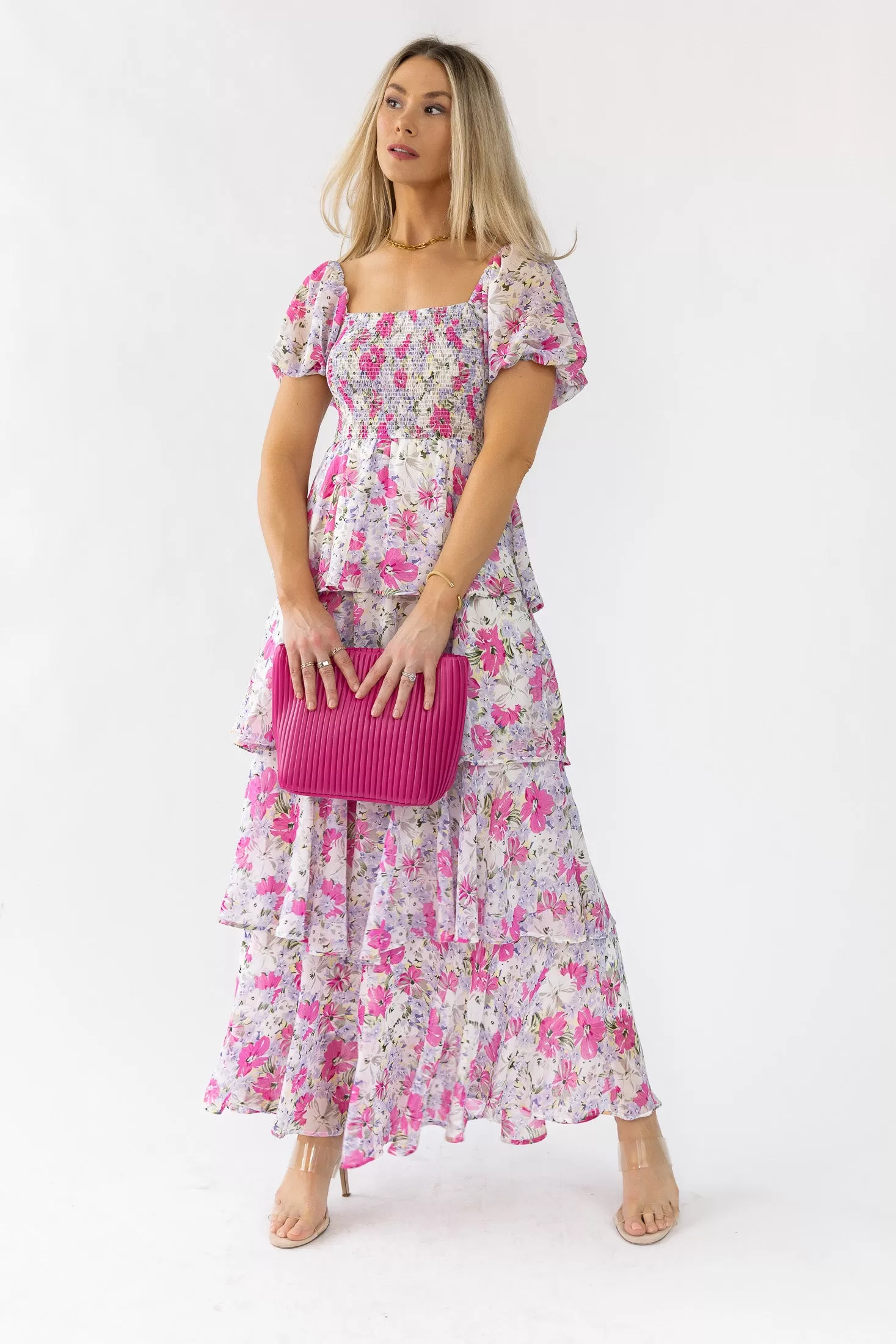 Garden Goddess Pink Floral Maxi Dress