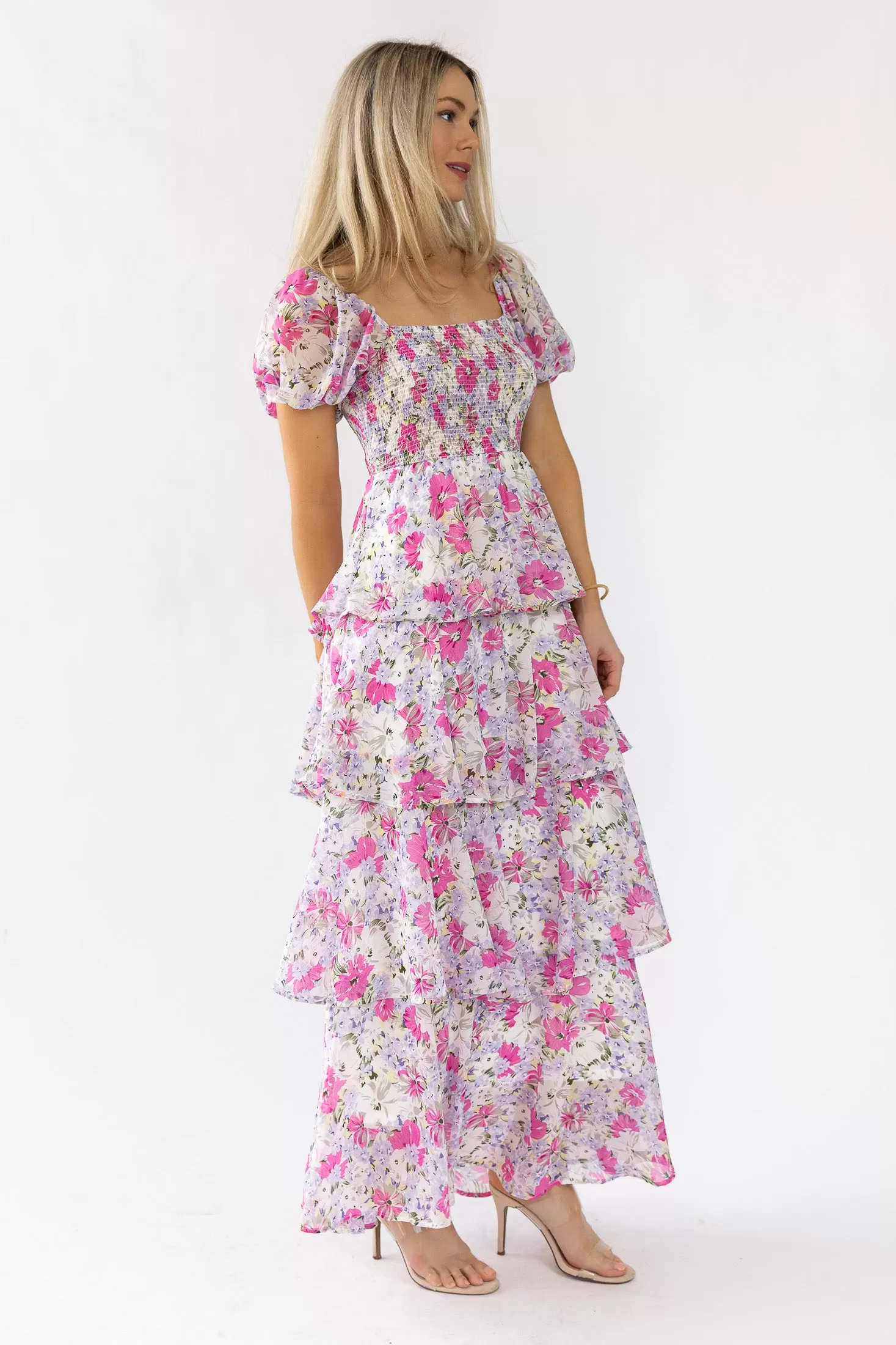 Garden Goddess Pink Floral Maxi Dress