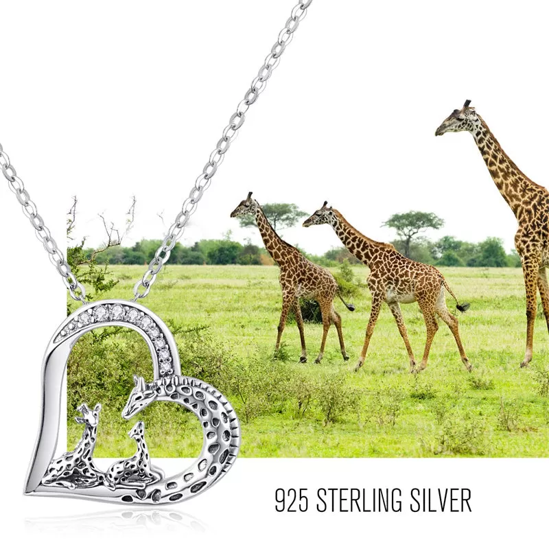 Giraffe Necklace for Mother Daughter Pendant Necklace 925 Sterling Silver Giraffe Jewelry Birthday Mom Gifts