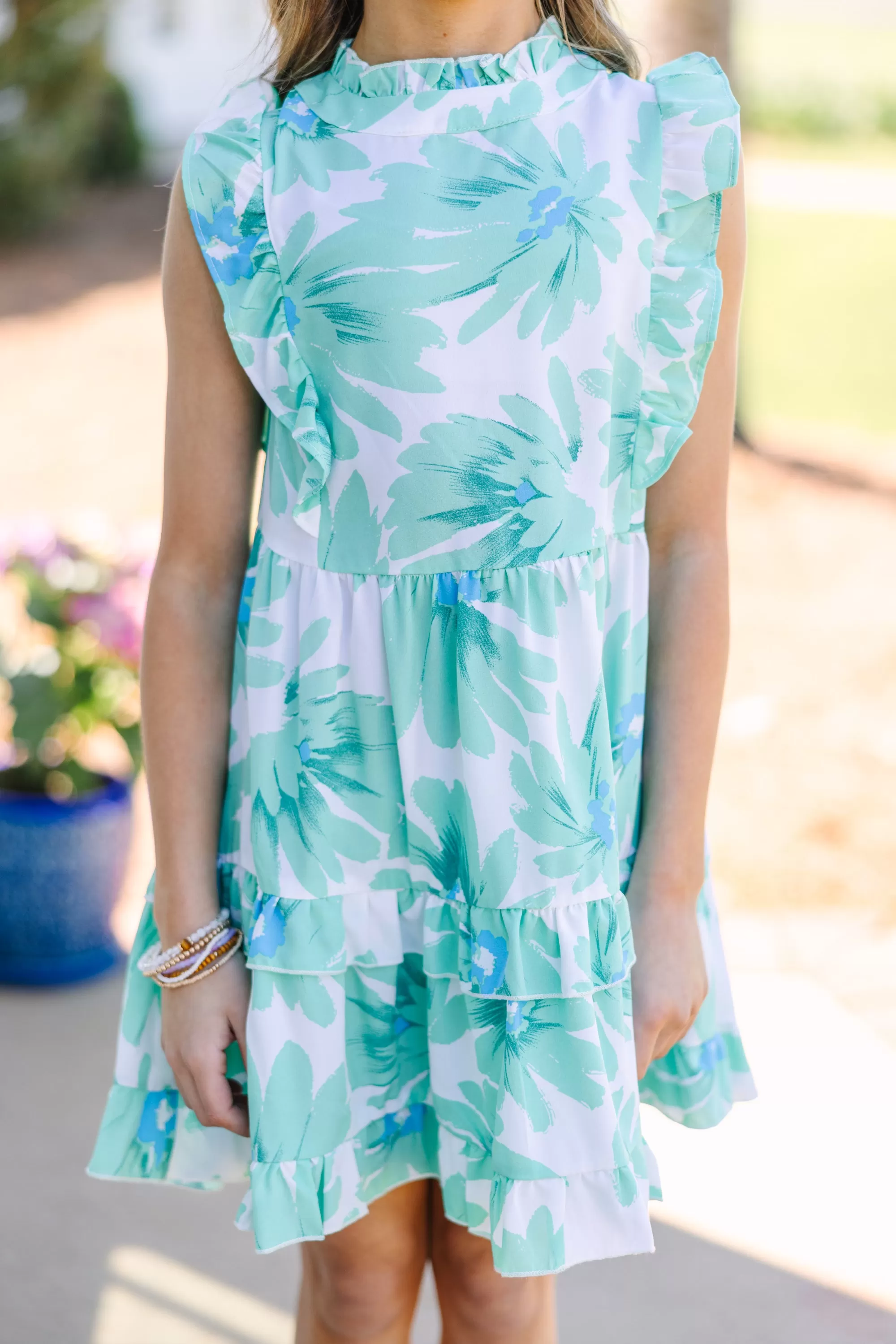 Girls: Kept Promises Mint Green Floral Babydoll Dress