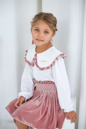 Girls Pink Luxe Smock Skirt and Top