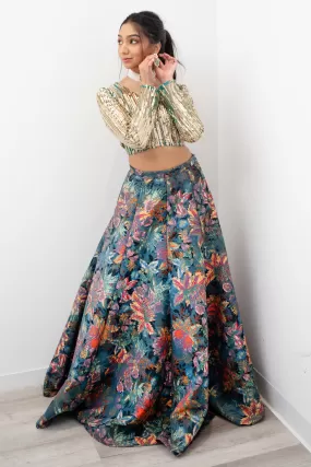 GISELLA Enchanted Floral Teal Lehenga Skirt