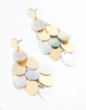 Gold Multi Shell Disc Drop Earrings