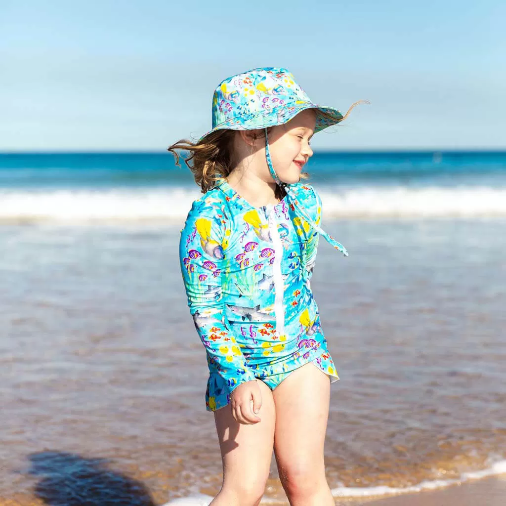 Great Barrier Reef Girls Long Sleeve Zip Swimmers