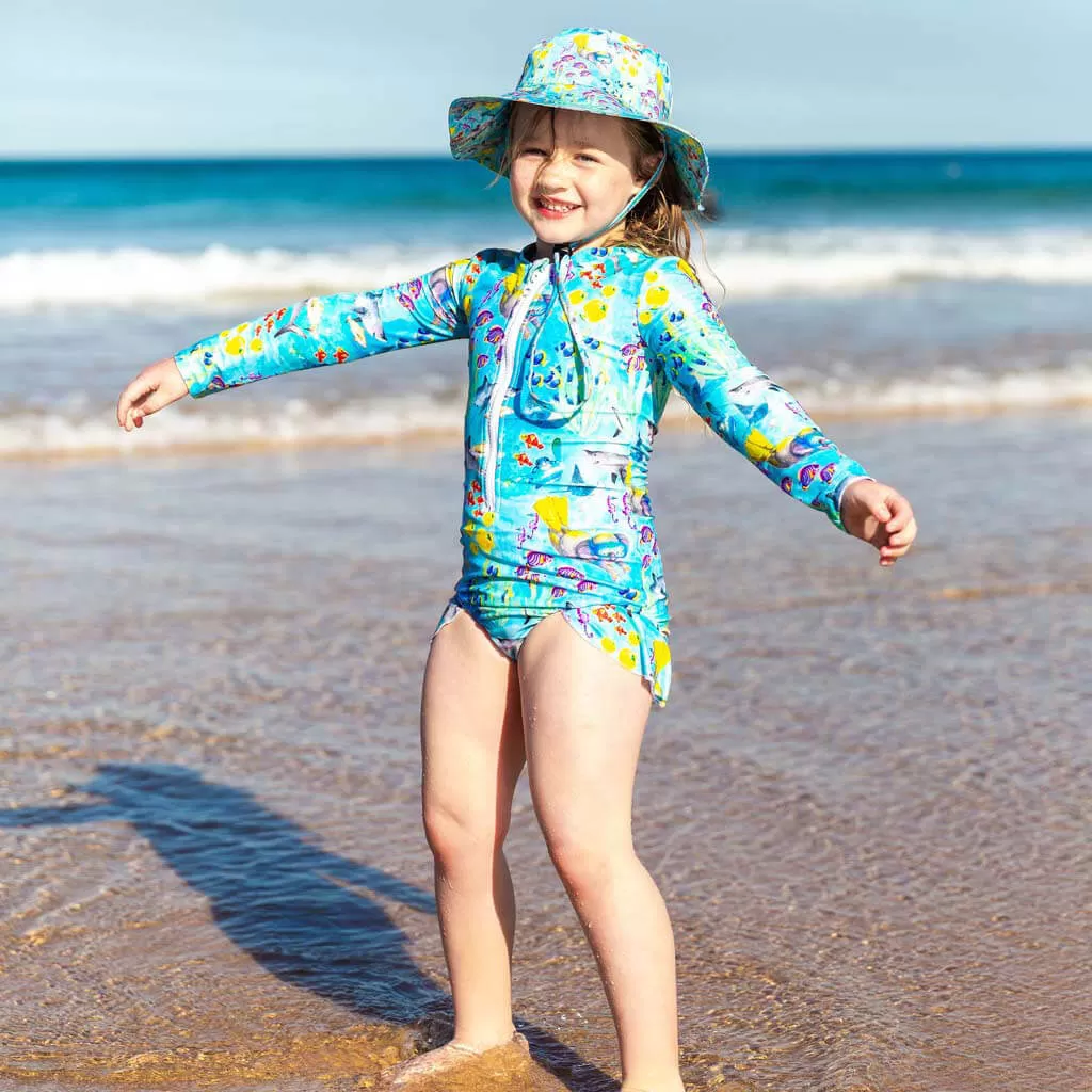 Great Barrier Reef Girls Long Sleeve Zip Swimmers