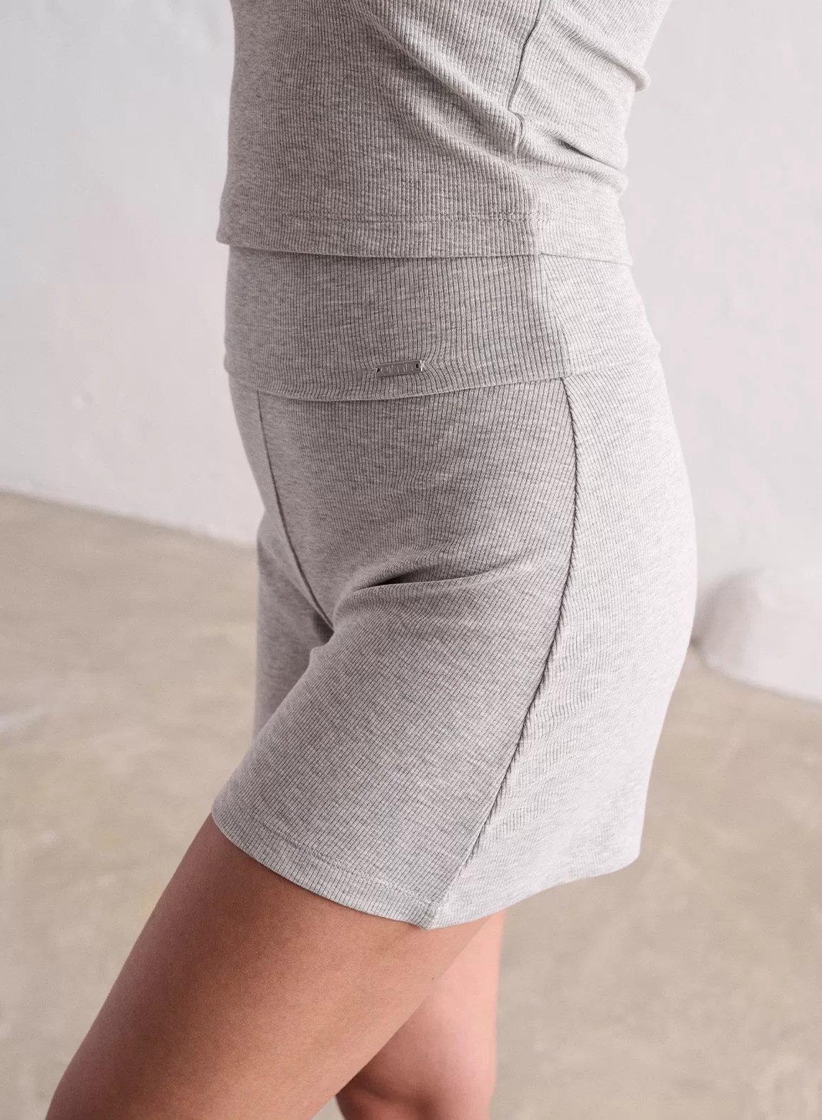 Grey Melange Ease Ribbed Shorts