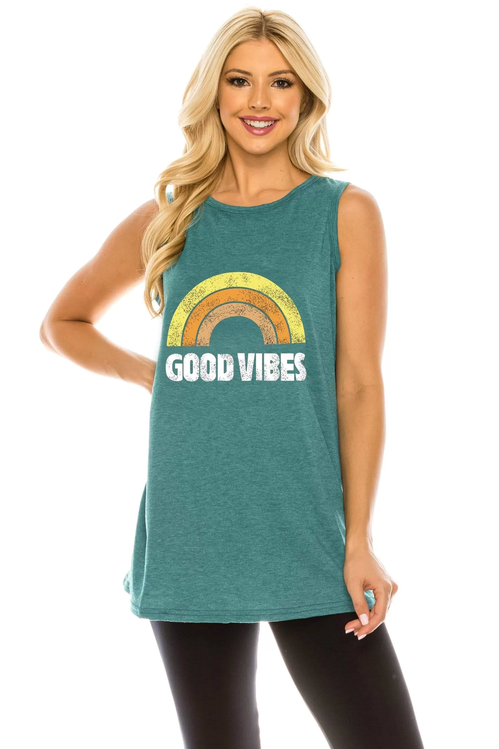 Haute Edition Women's Good Vibes Loose Fit Tank top. Plus size available