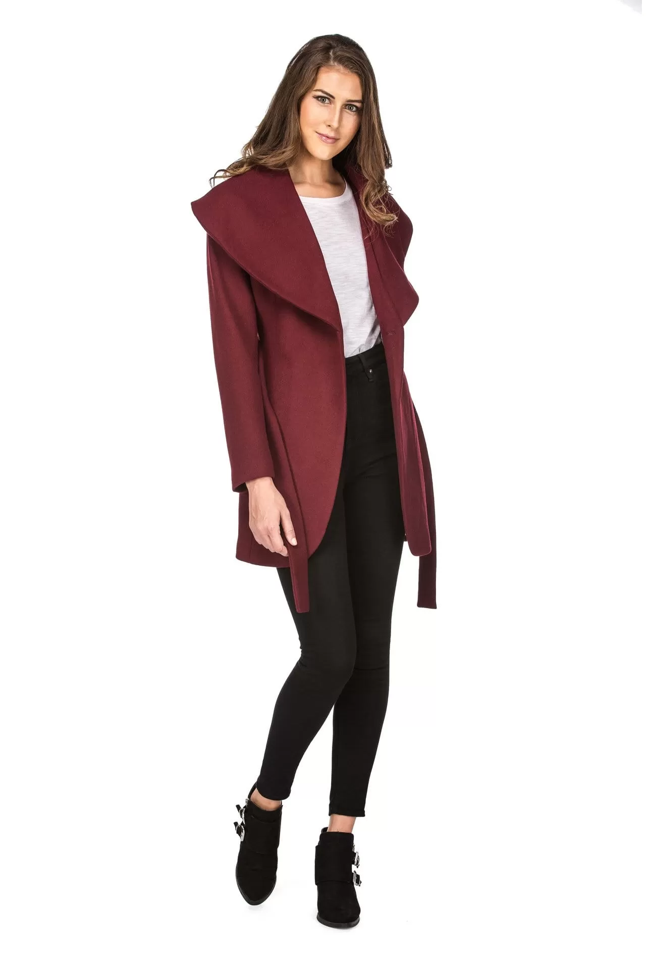 Haute Edition Women's Wool Blend Shawl Collar Wrap Coat