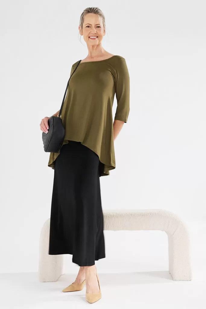 Hi Lo Hem Top - Dark Olive