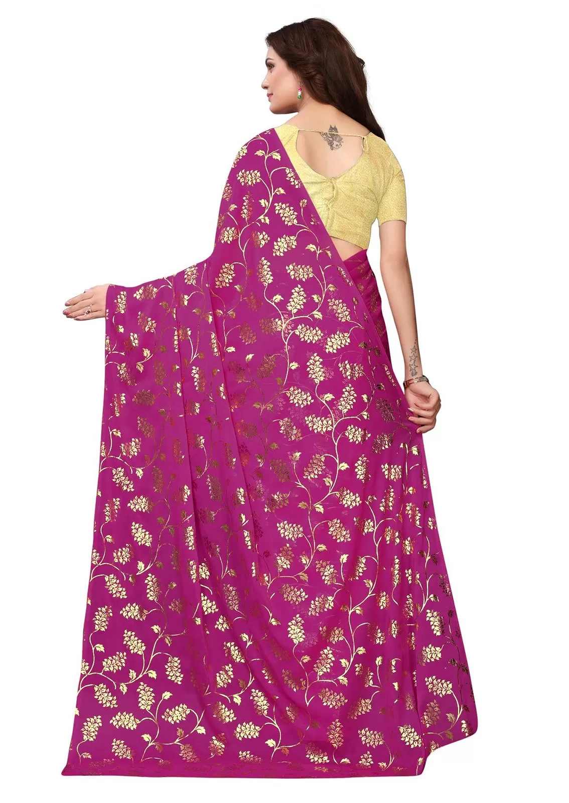 Ishin Poly Georgette Purple Printed Women's Saree