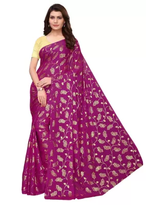 Ishin Poly Georgette Purple Printed Women's Saree