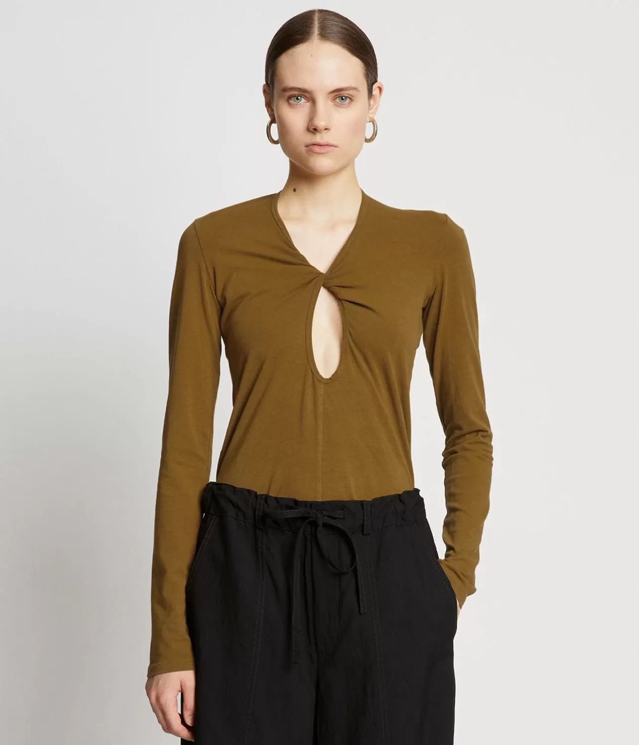 JERSEY KEYHOLE TOP-OLIVE