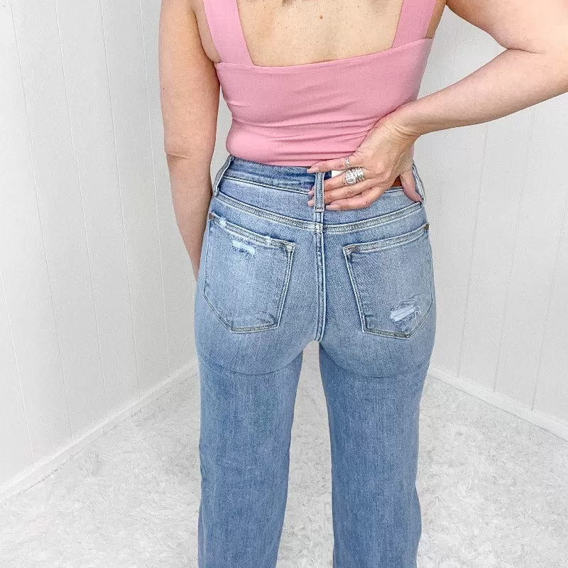 Judy Blue Aiysha High Waist Destroyed Knee 90's Straight Leg Jeans