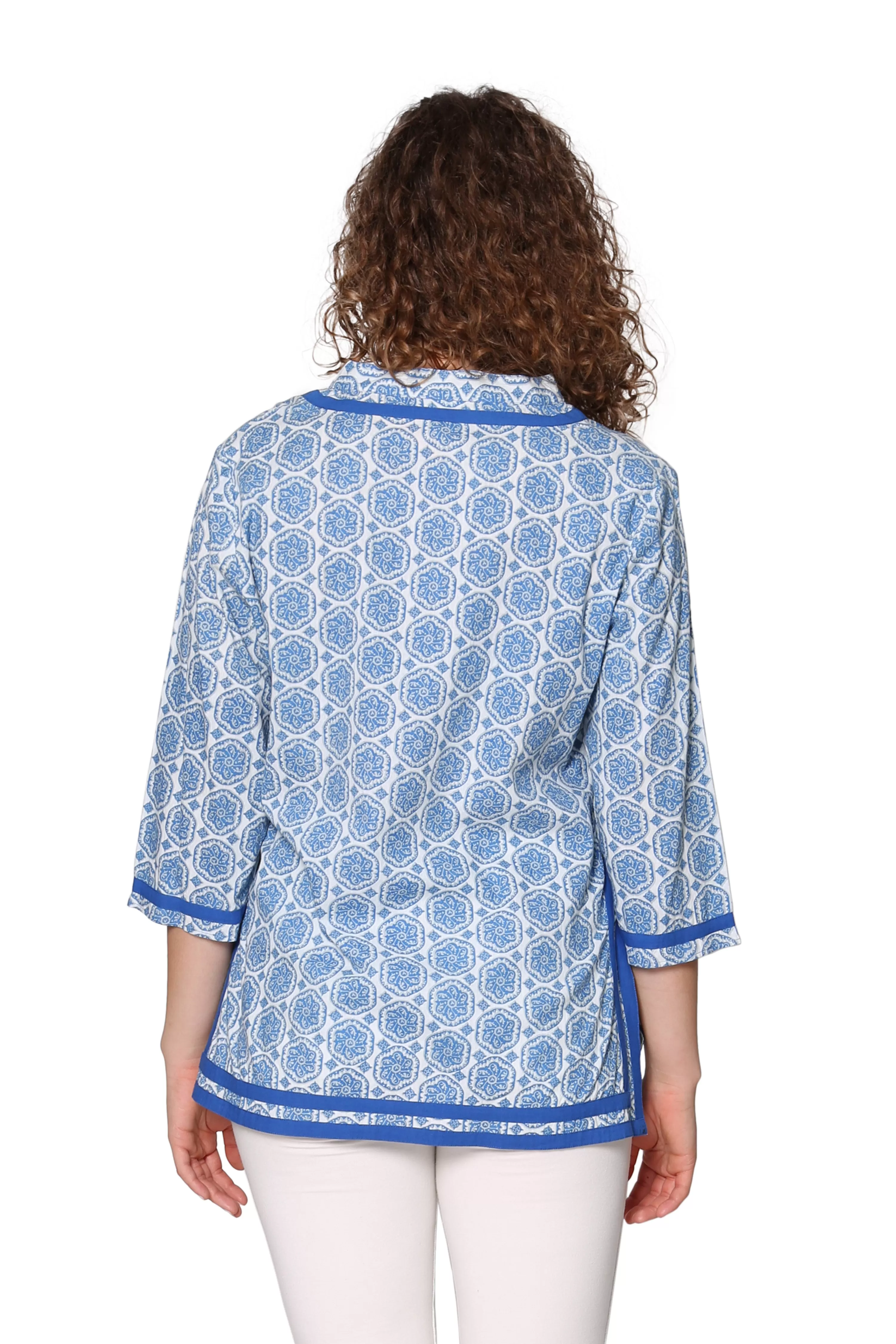 La Cera Blue Medallion Print Tunic