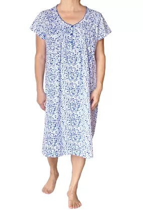 La Cera Blue Posies Cotton Knit Chemise