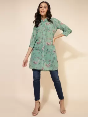 Light Green Georgette Floral Printed Regular Tunic