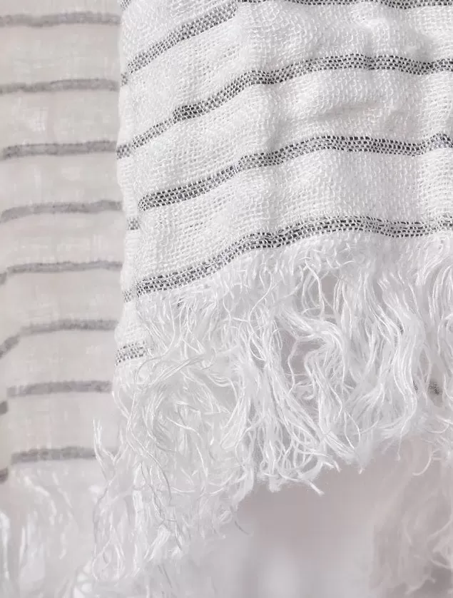 Linen Scarf White Grey Stripes