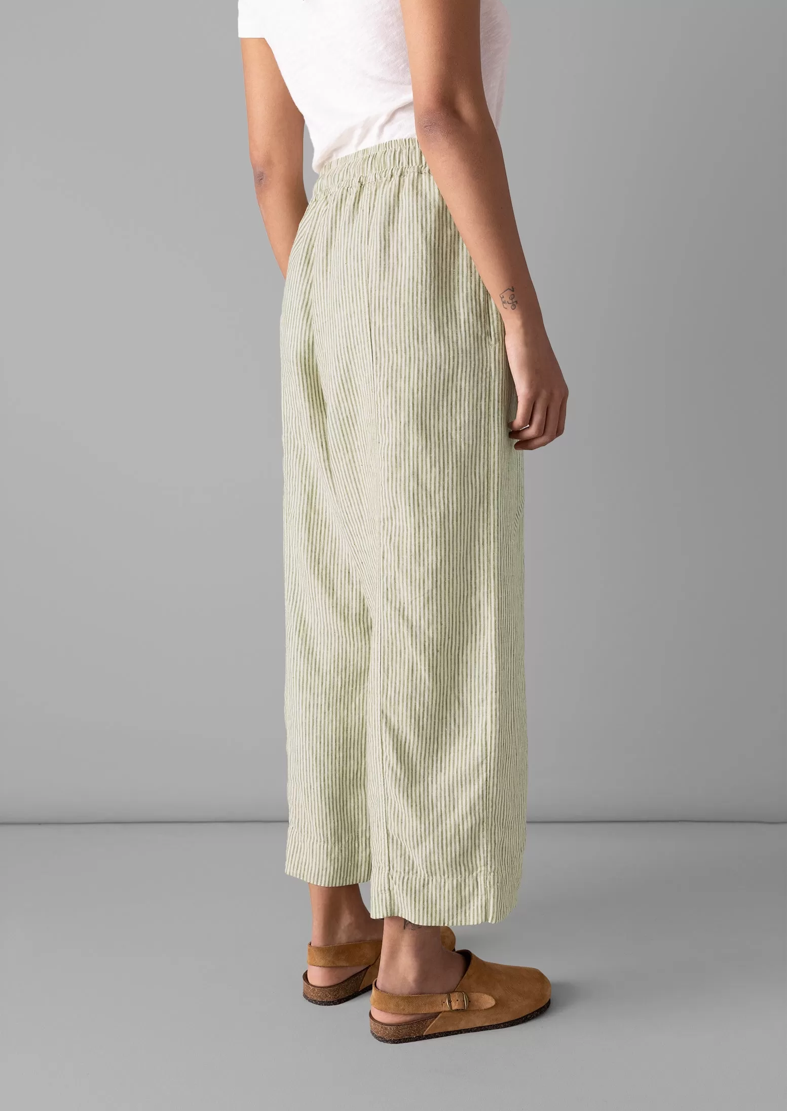 Linen Stripe Pull On Pants | Olive