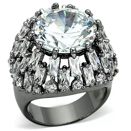 LOA885 Ruthenium Brass Ring with AAA Grade CZ in Clear