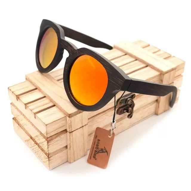 Luxury Black Wood Round Sunglasses Bobo Bird