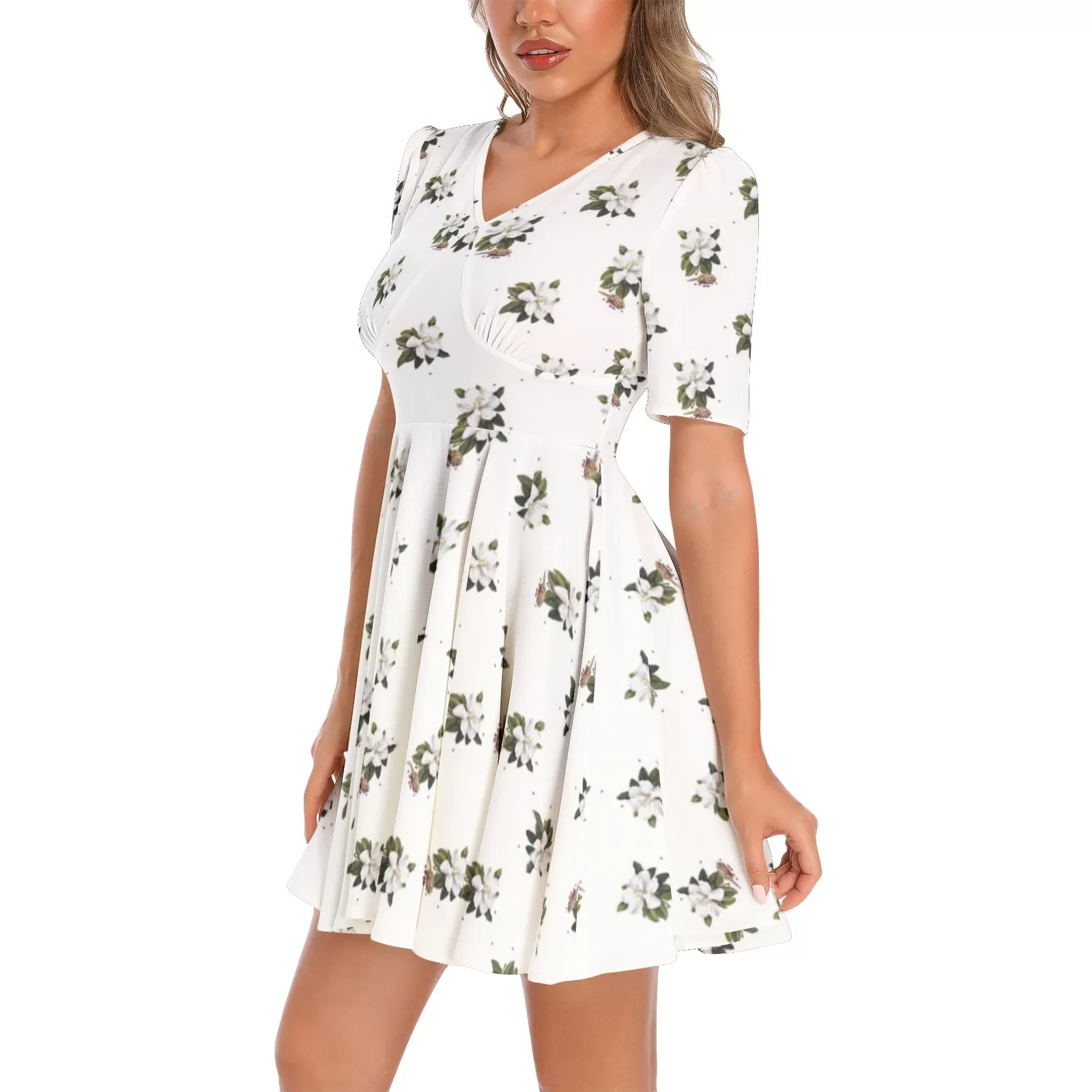 Magnolia Short Sleeve Ruched Bust Flared Hem Dress