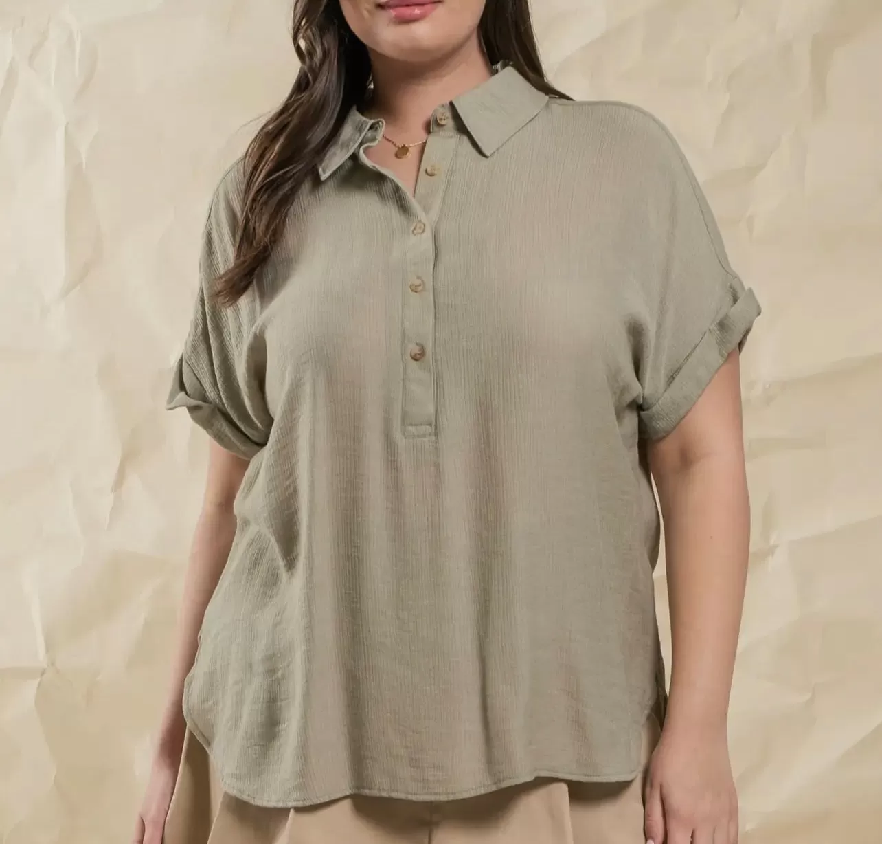 Mallory Cuffed Olive Top (Extended Size)