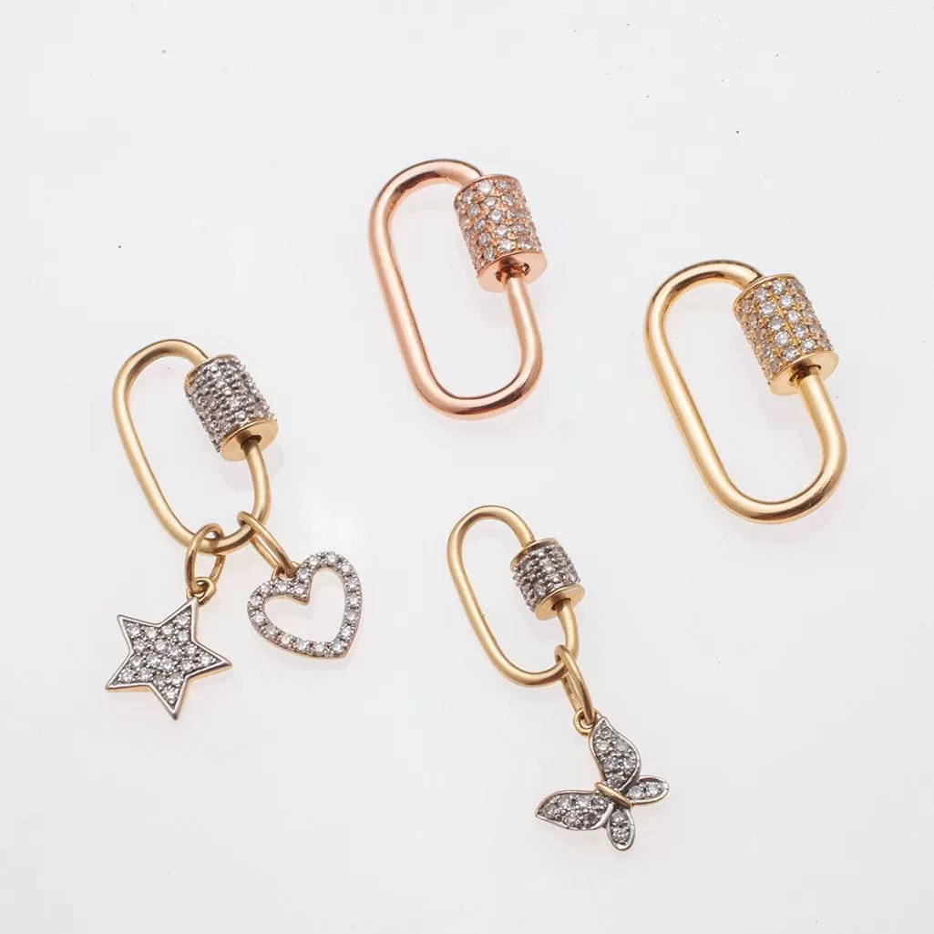 Medium Gold Carabiner Charm Enhancer with Diamonds