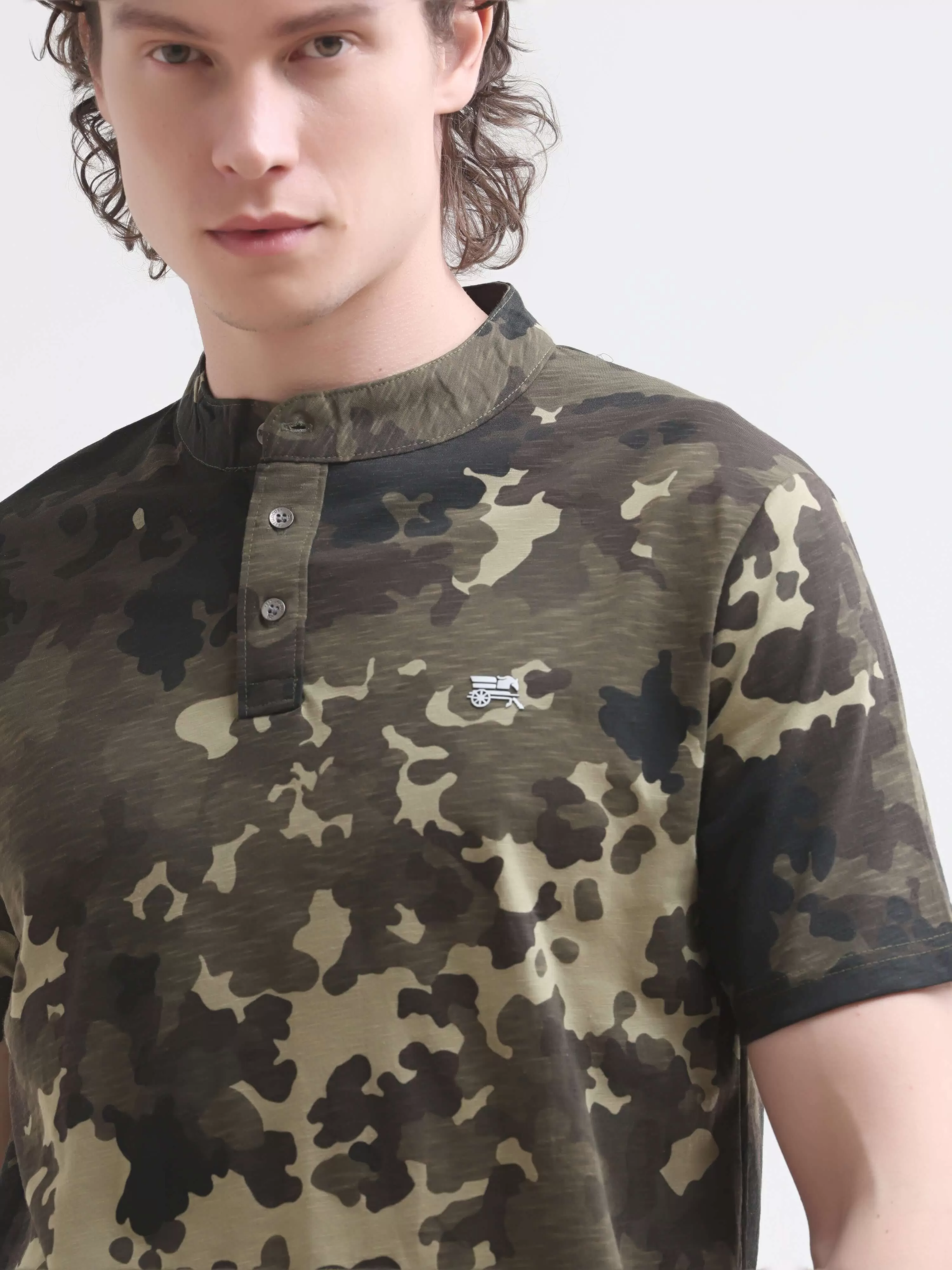 Military camouflage olive henley tshirt