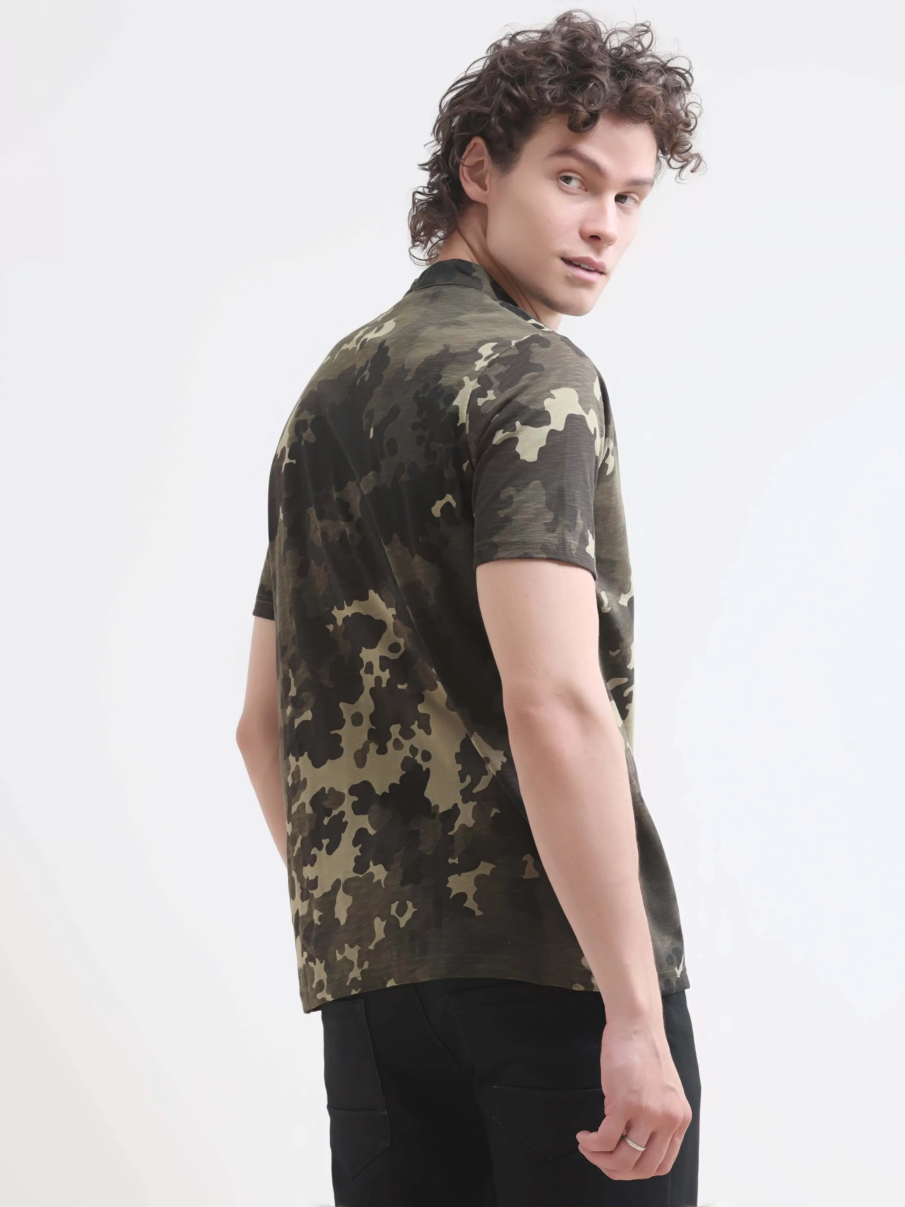 Military camouflage olive henley tshirt