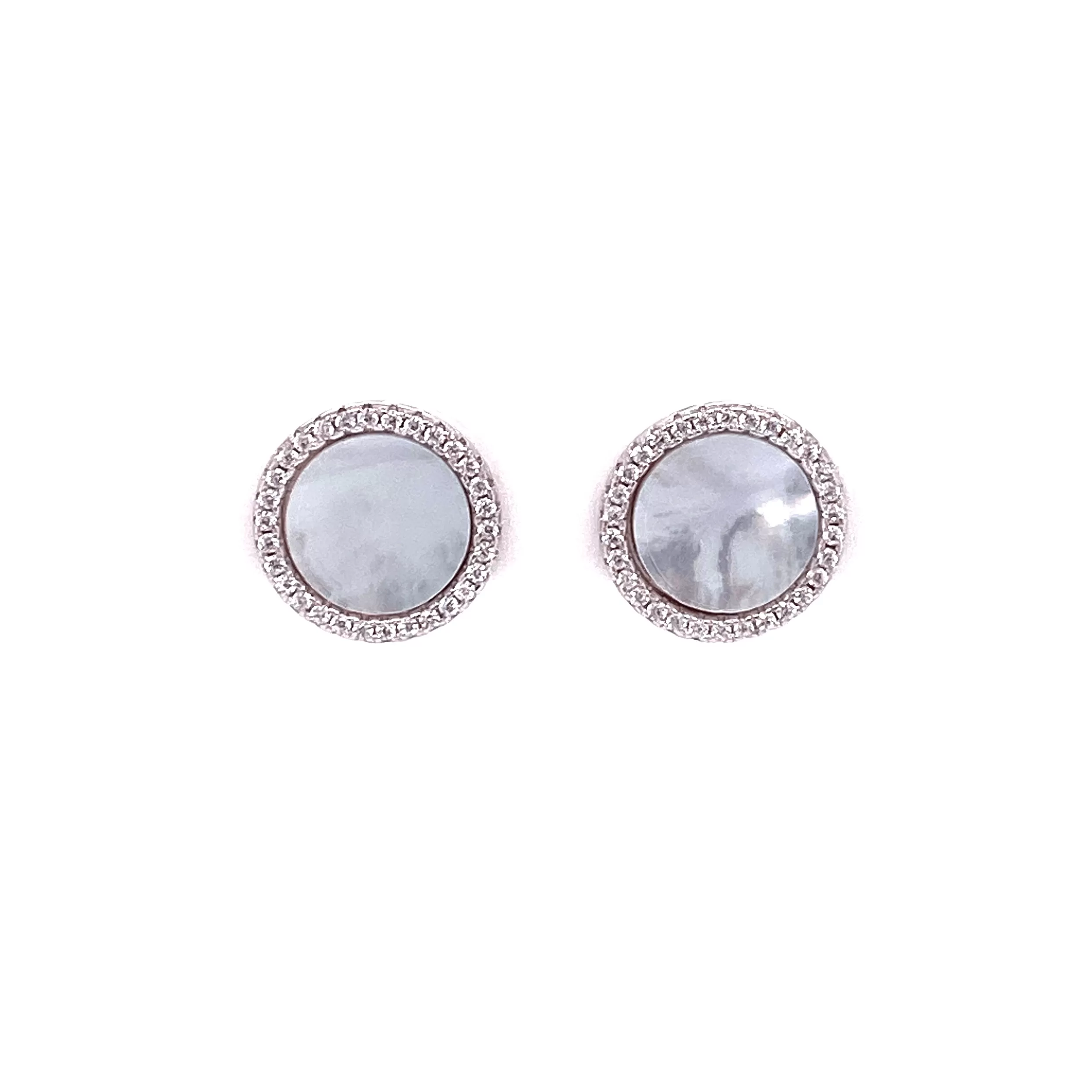 Mother Of Pearl Round Earrings With CZ Stone Border