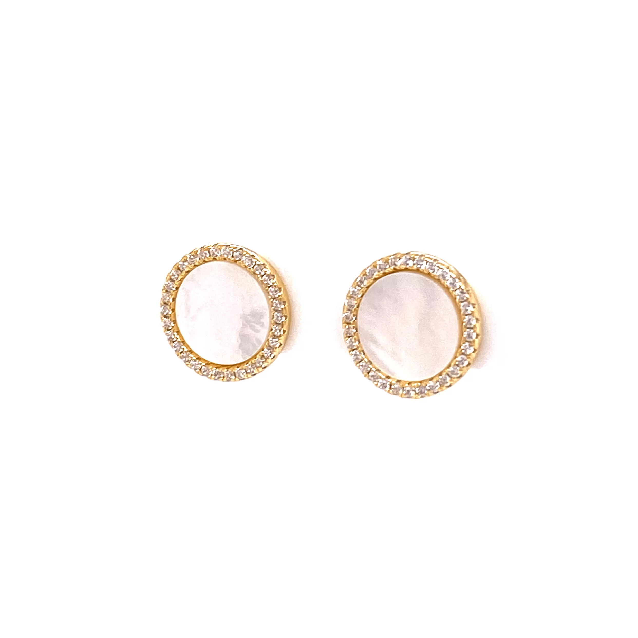 Mother Of Pearl Round Earrings With CZ Stone Border