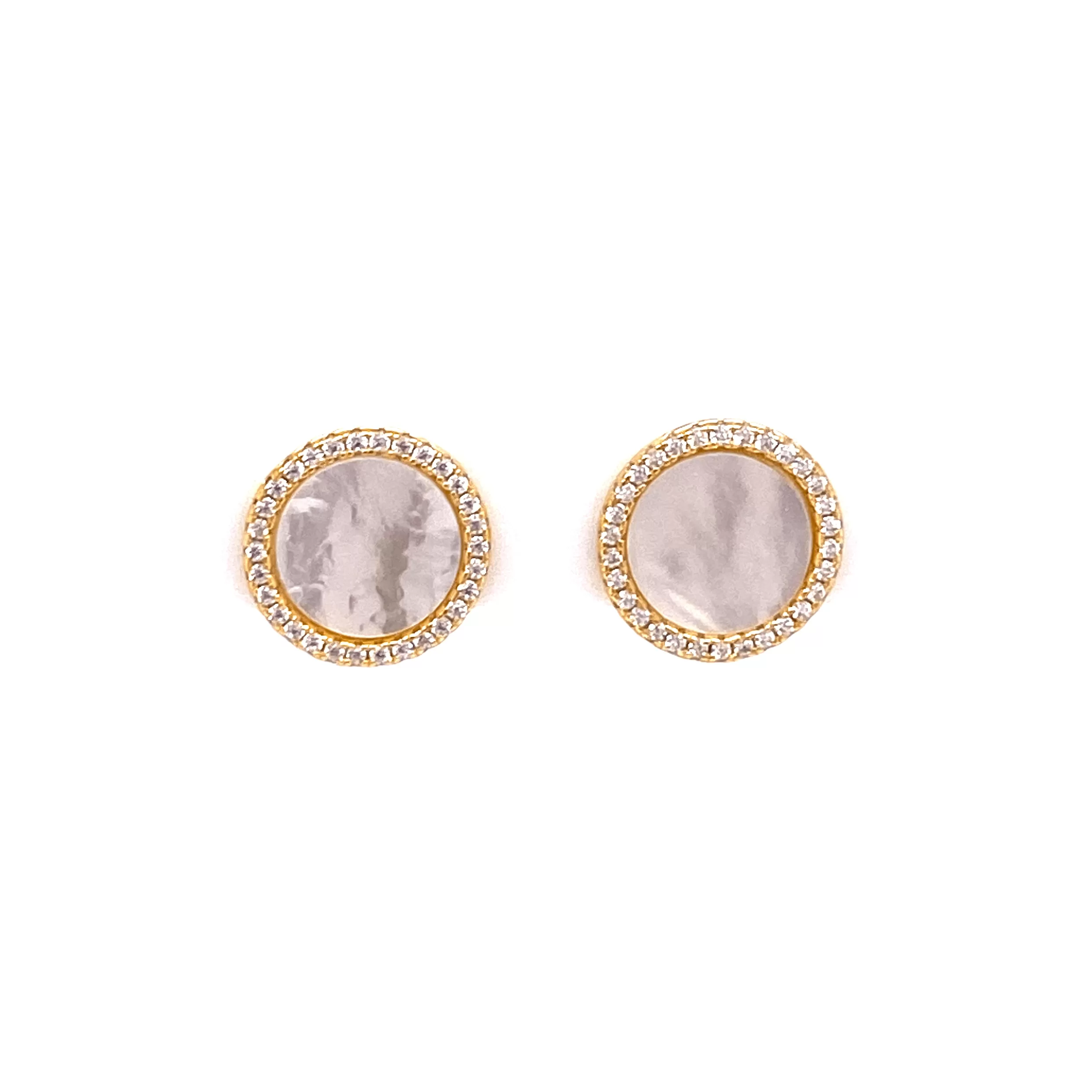 Mother Of Pearl Round Earrings With CZ Stone Border