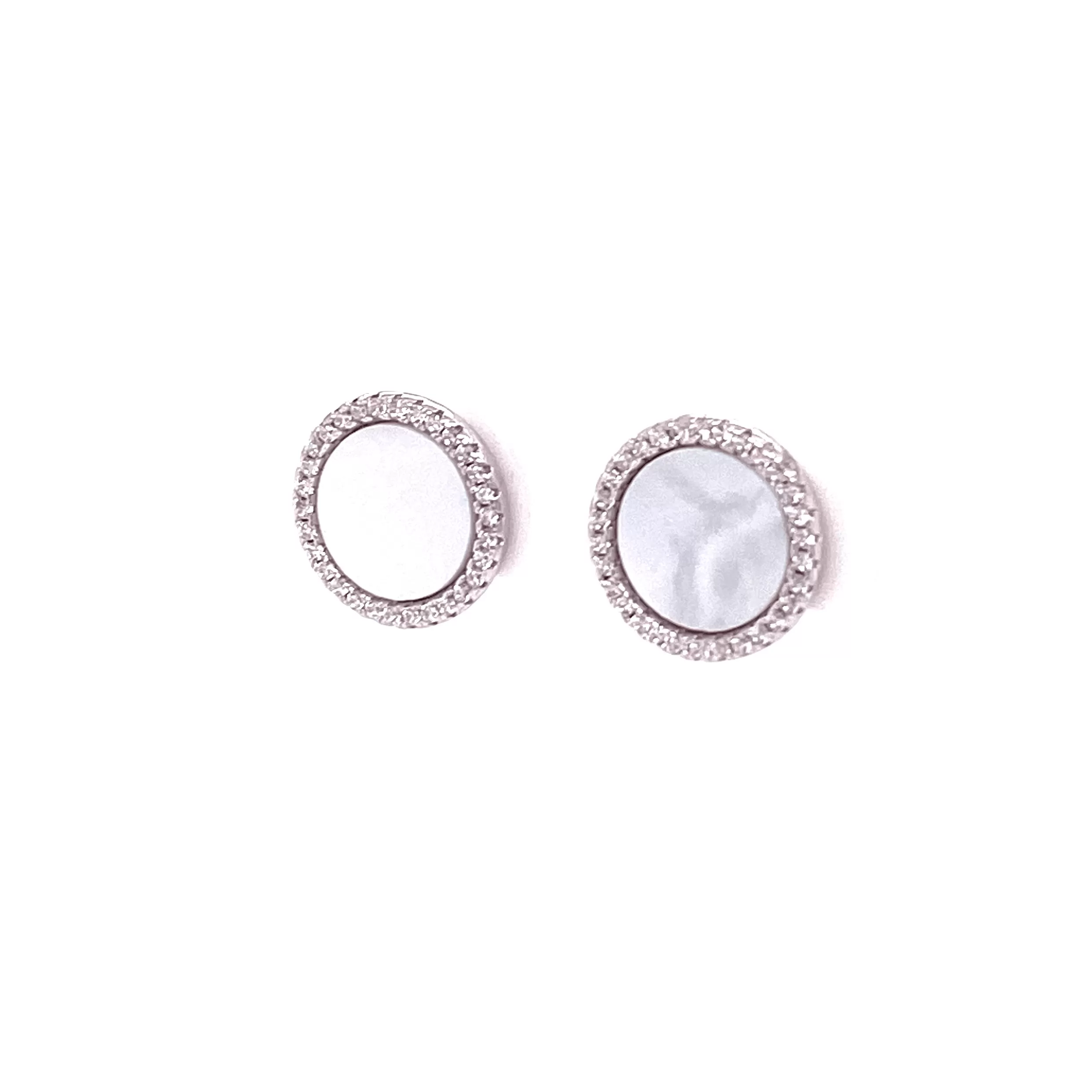 Mother Of Pearl Round Earrings With CZ Stone Border