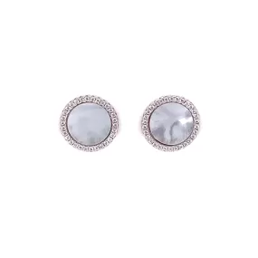 Mother Of Pearl Round Earrings With CZ Stone Border