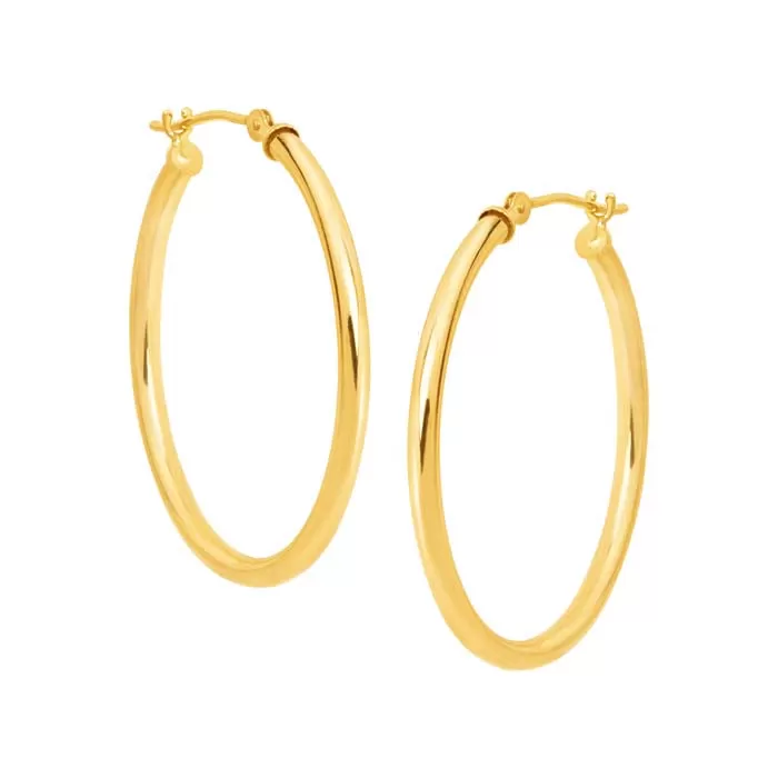 Mountz Collection 2mm x 30mm Round Tube Hoop Earrings in 14K Yellow Gold