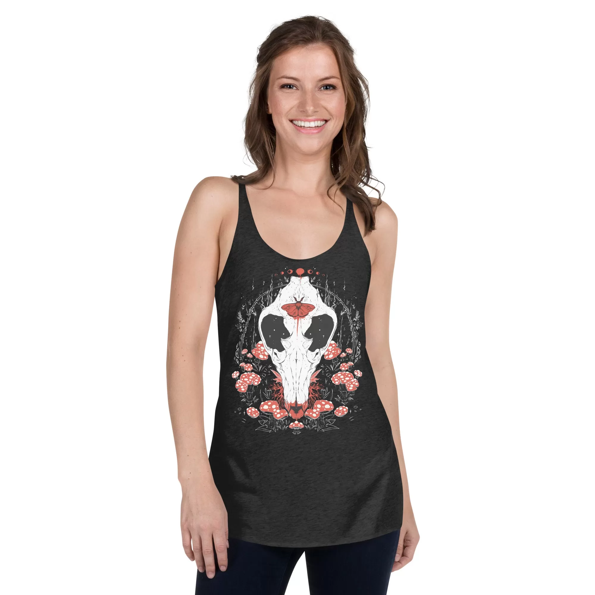 Mushroom And Wolf Skull, Racerback Tank Top