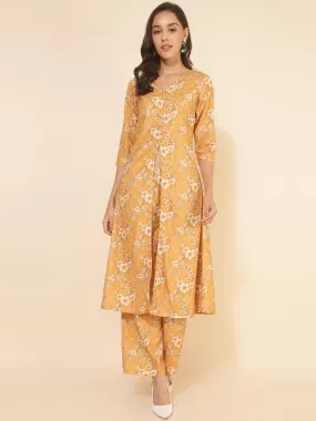 Mustard Moss Floral Printed Kurta with Palazzo