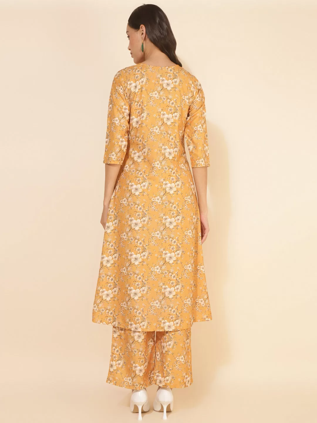 Mustard Moss Floral Printed Kurta with Palazzo